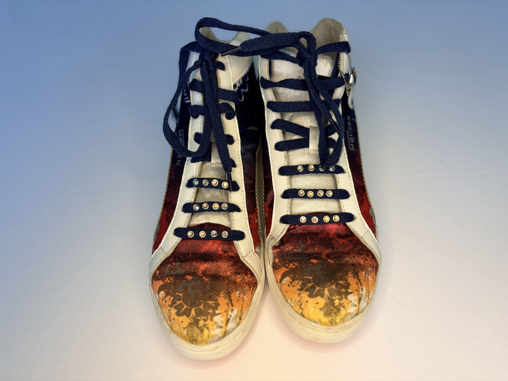 Alexander McQueen High Top Sneakers Floral Print Navy Laces Size W8